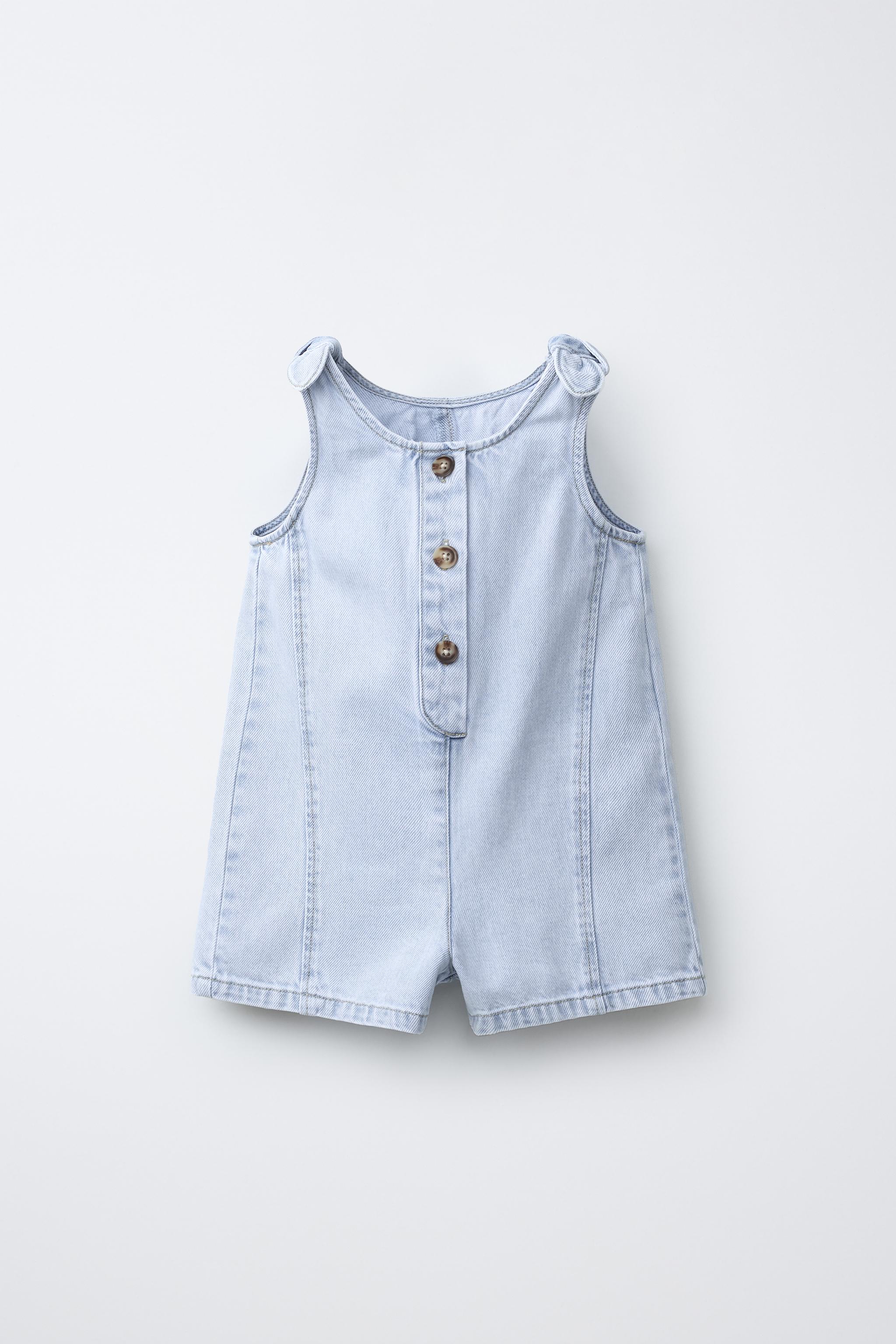 BOW DENIM OVERALL SHORTS
